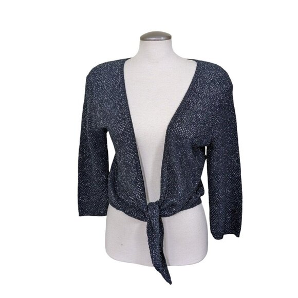 Vintage Tie Front Sweater Shrug Cardigan Womens M Black Sparkle Made In Canada - Picture 1 of 5